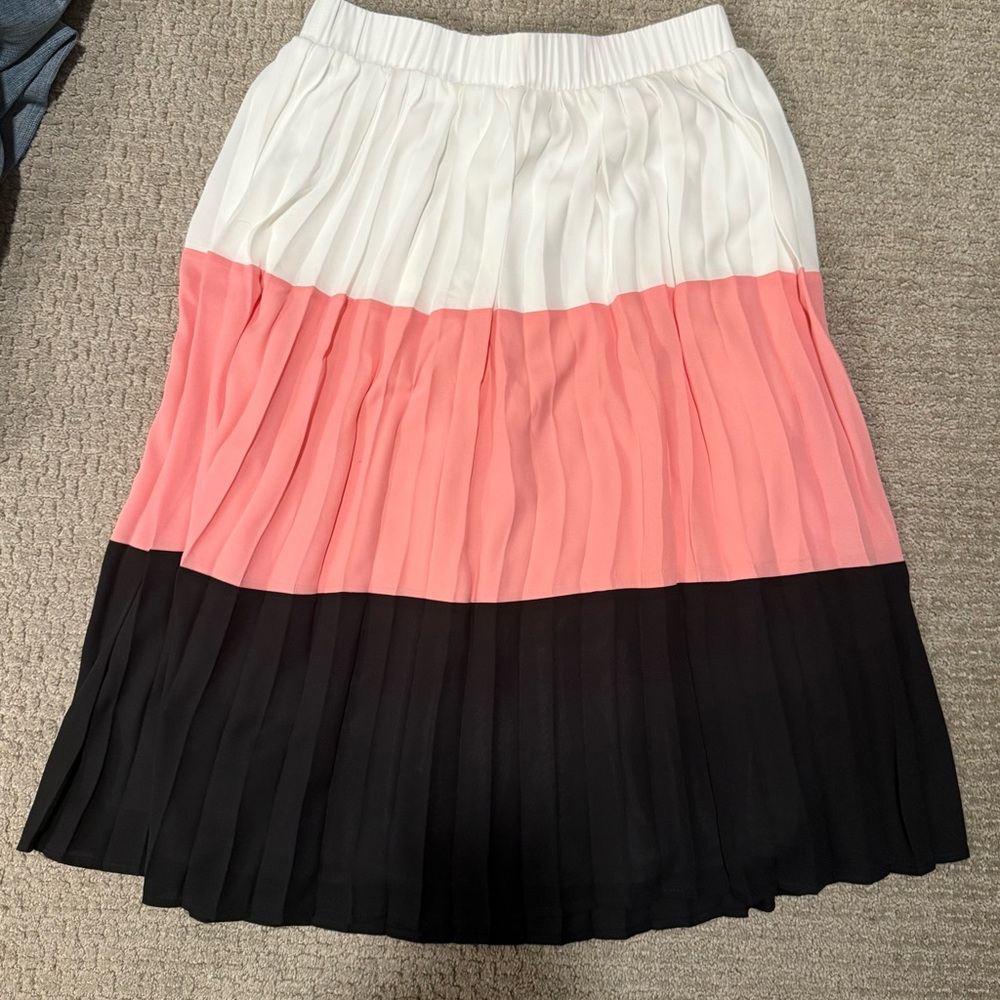 New York & Company Cream and Pink Midi A-Line Skirt